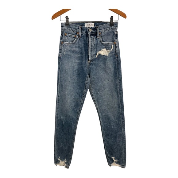 AGOLDE Jeans Size 23 Jamie High Rise Blue Ankle Distressed Button-Fly 26 x 26 - Picture 1 of 7